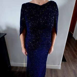 Laura Drape Style Glitter Knit Gown in Blue